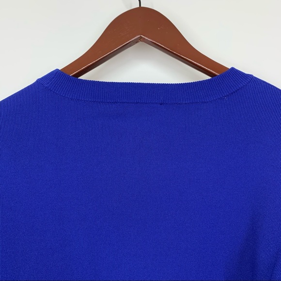INC Macy’s Solid Cobalt Blue Stretchy Dressy Sweater  Tiered Ruffle Sleeve - Picture 7 of 16
